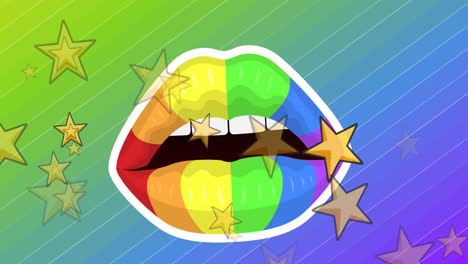 animation of looping stars over multicolored open mouth against gradient background