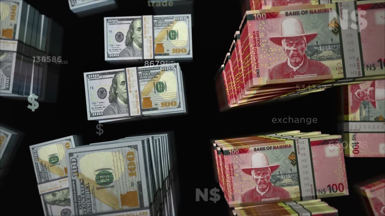미국 달러와 나미비아 달러 화폐 교환 루프 애니메이션