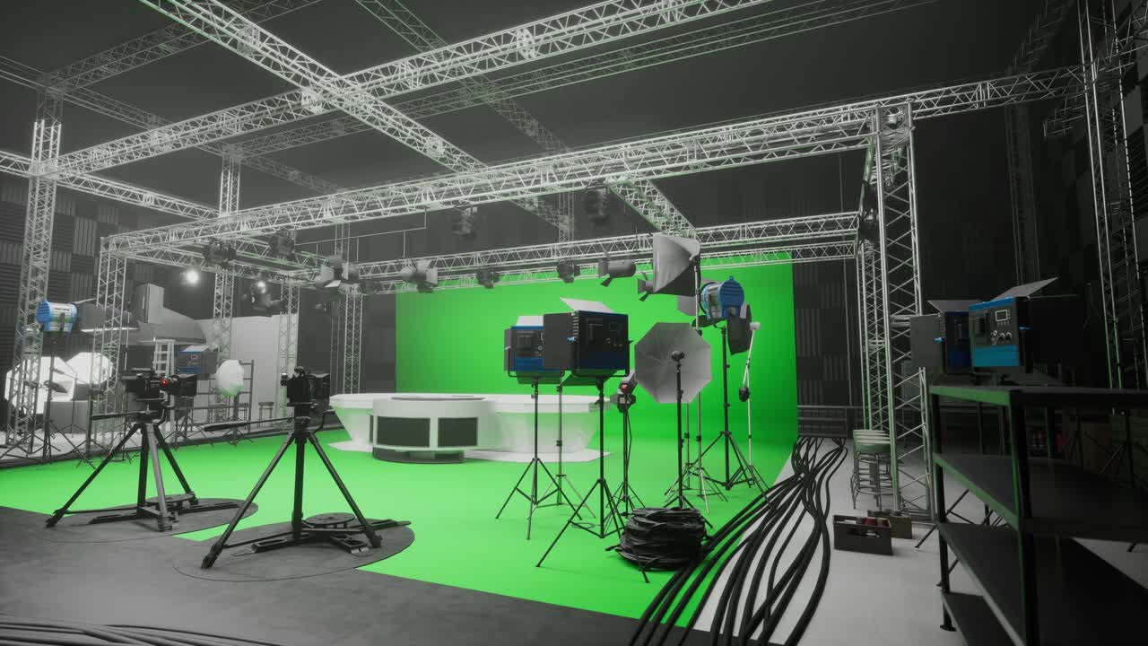 Modern TV Studio Set with Green Screen