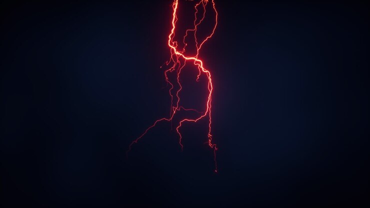 Fulmine rosso con sfondo scuro, rendering 3D