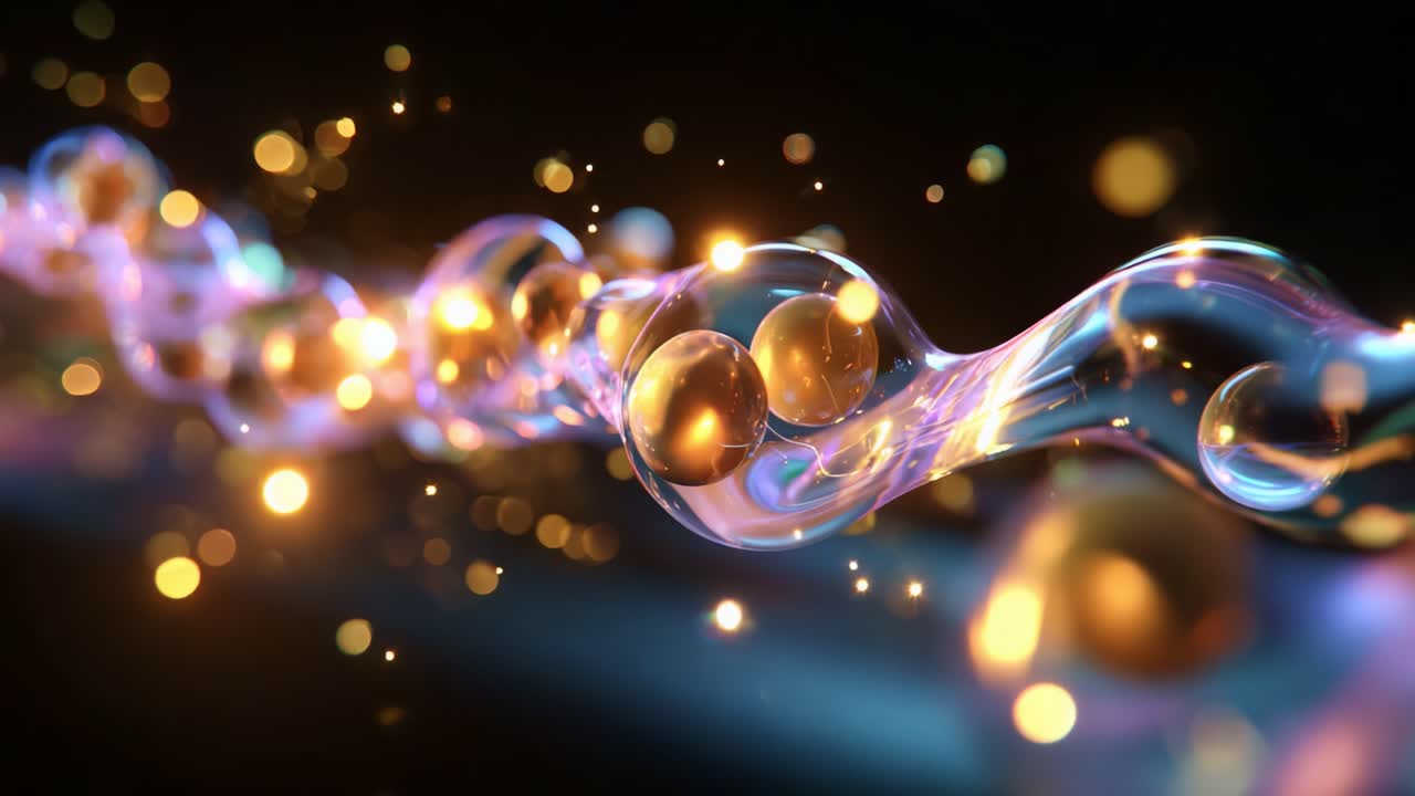 A mesmerizing journey through a vibrant, flowing abstract design featuring shimmering spheres and luminous trails, capturing the essence of light and movement in an imaginative visual experience