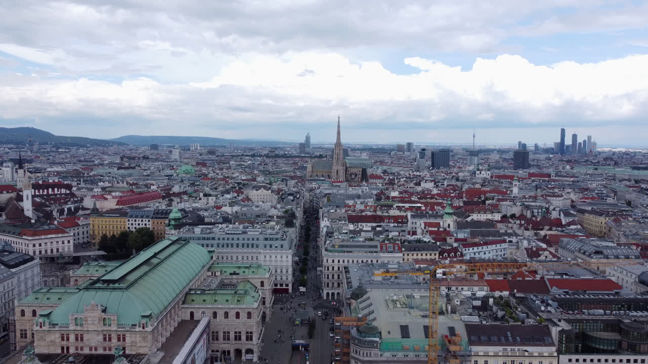 Dolly In Vienna City Center - Aerial View of Skyline with Cathedral