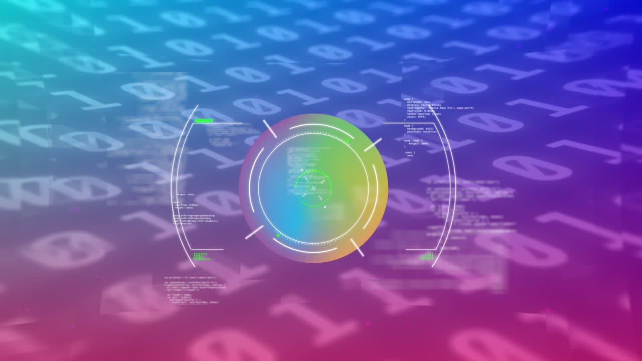 animación del escaneo del alcance y el procesamiento de datos de codificación binaria de fondo azul a rosa