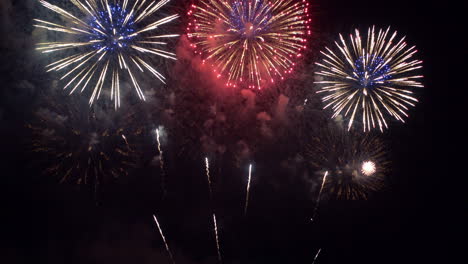 felicidad y disfrute con coloridos fuegos artificiales sobre fondo oscuro