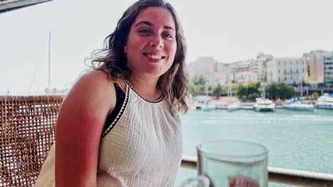 greek travel diary: influencer at piraeus port cafe