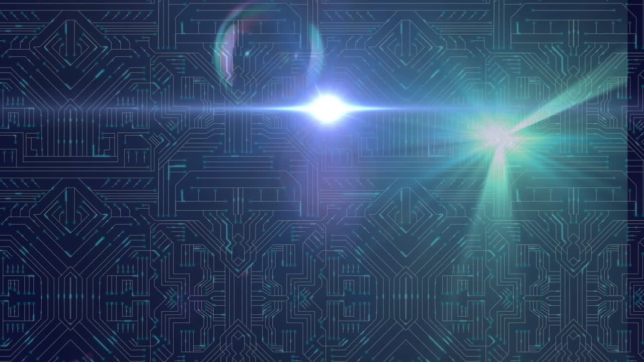 컴퓨터 회로판 위의 반 ⁇ 이는 반점의 애니메이션