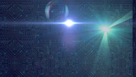 animación de puntos brillantes sobre una placa de circuitos de computadora