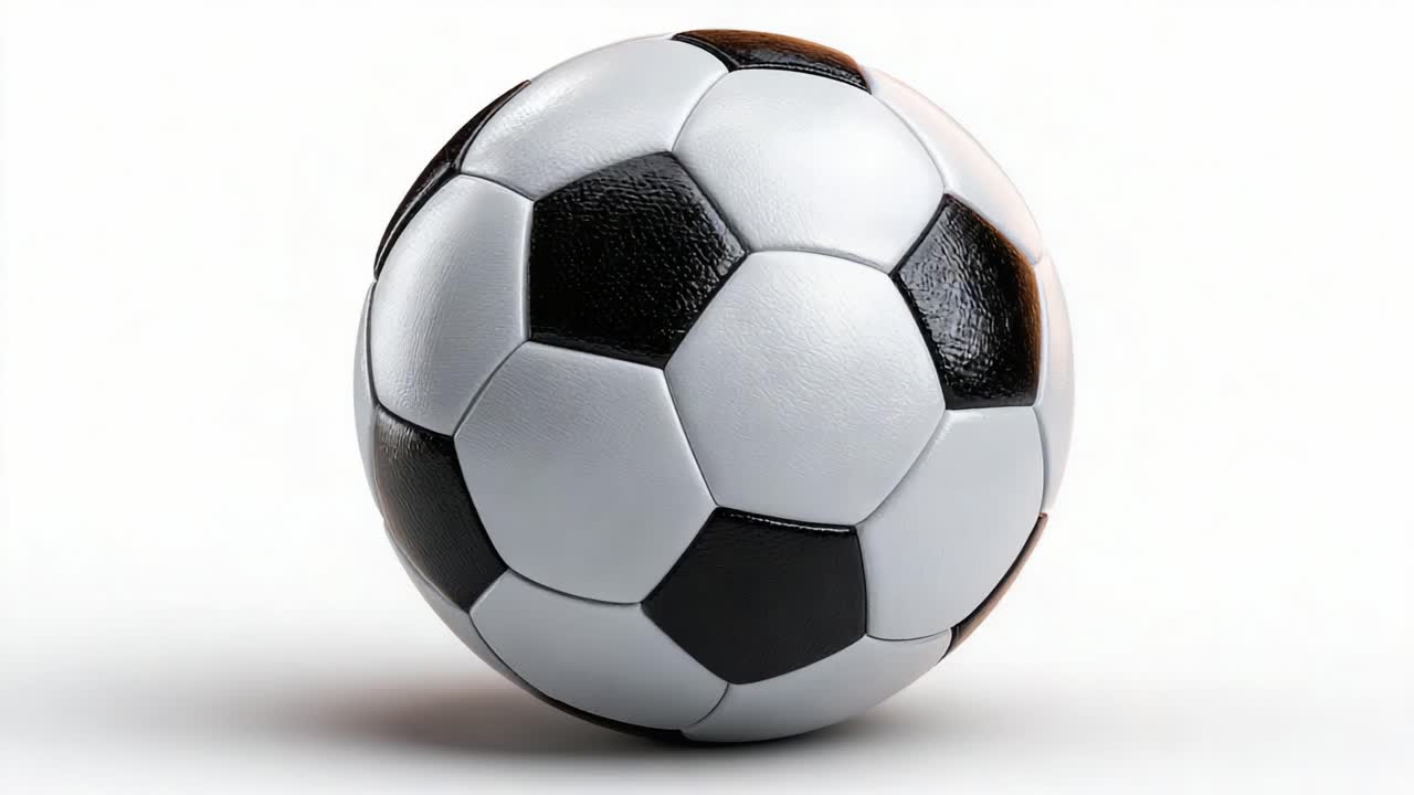 Un Primo Piano di un Classico Pallone da Calcio Bianco e Nero, che Mostra il Suo Motivo Distintivo e la Sua Texture su uno Sfondo Neutro