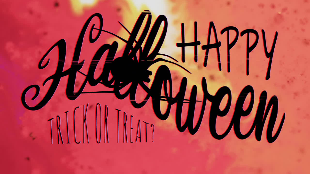 Animation of spider icon and happy halloween text over red shapes