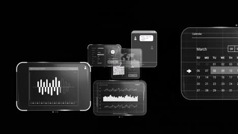 animation of data processing on screens over black background