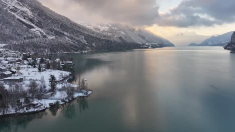 winter calm on walensee, swiss alpine serenity - aerial fly-over