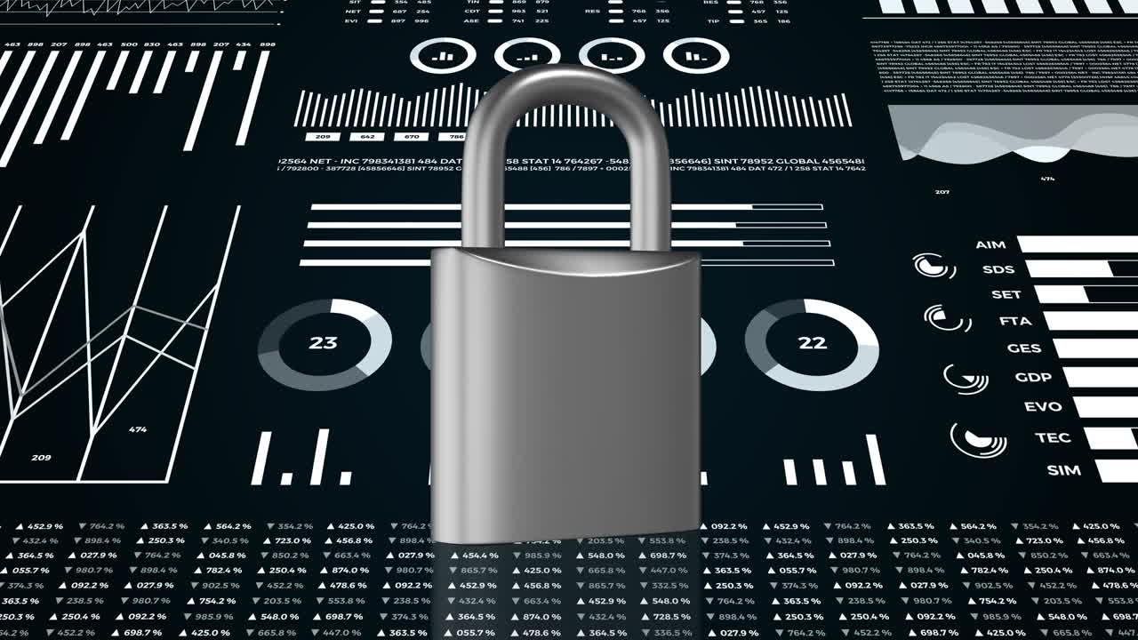 protección de datos, seguridad digital, animación con diagramas gráficos.