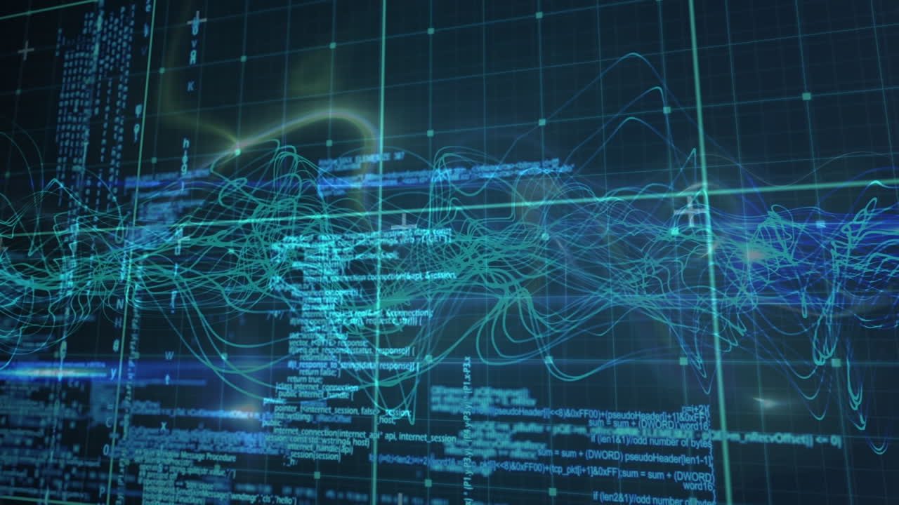 Animation of data processing over black background