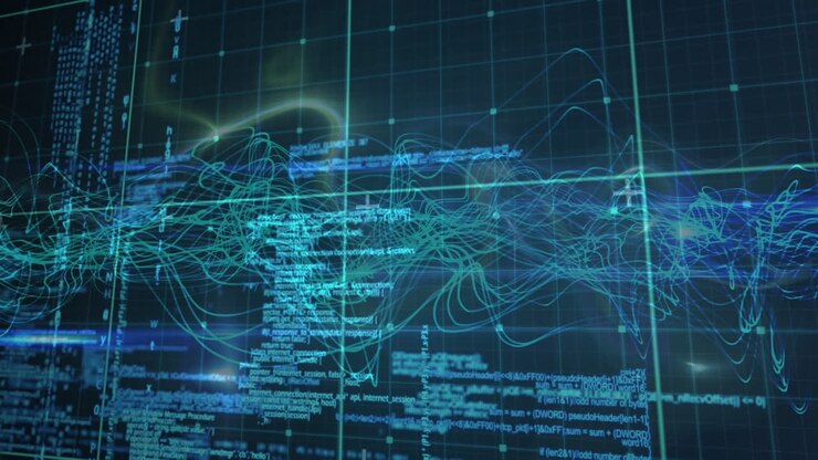 Animation of data processing over black background