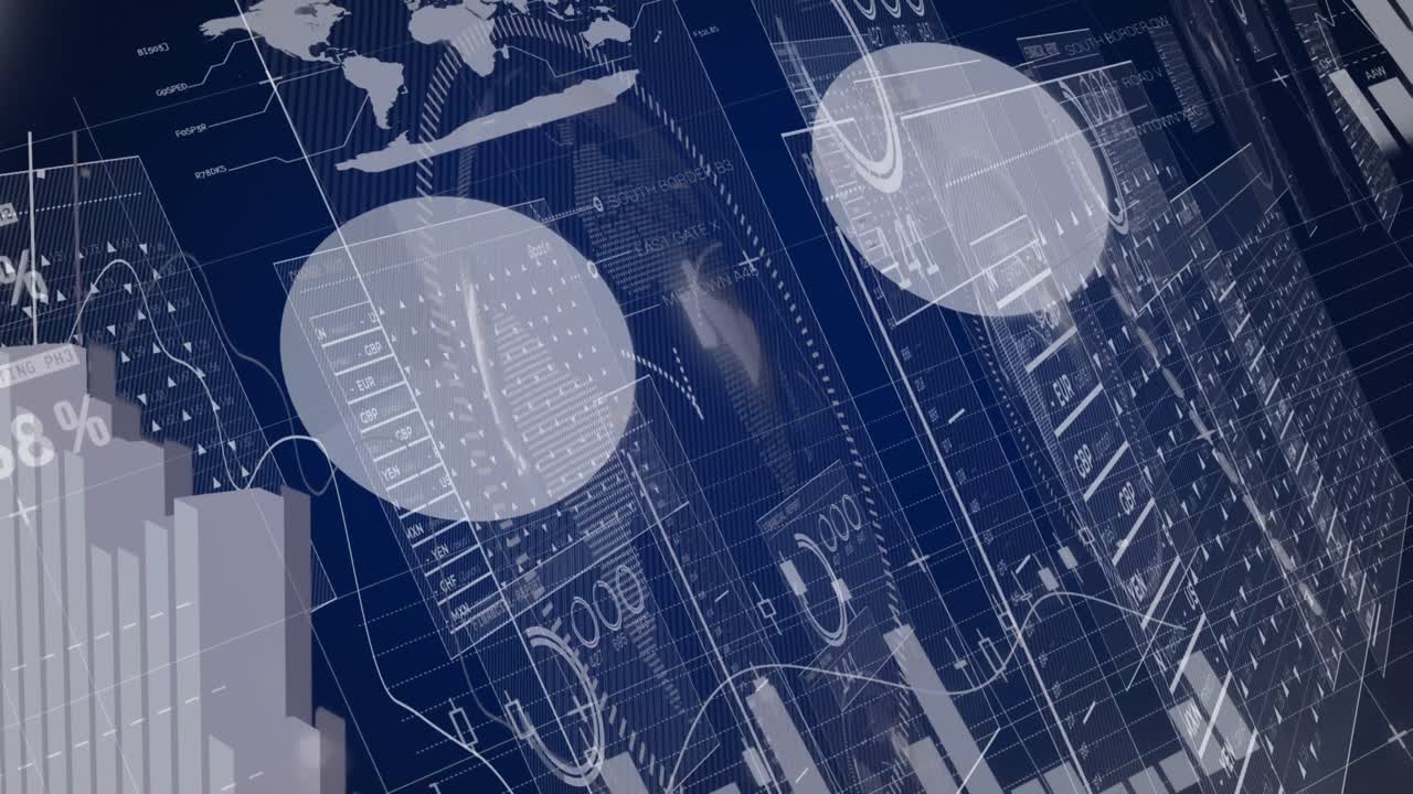 파란색 배경에 있는 데이터 처리의 애니메이션