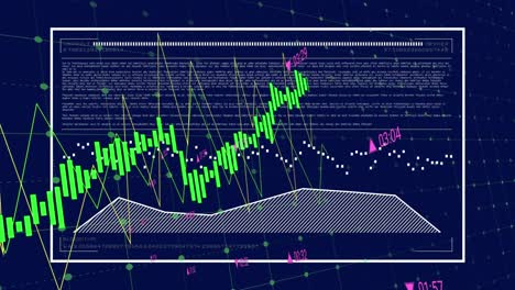 Animation-of-data,-graphs-with-changing-numbers-and-loading-bar-against-blue-background