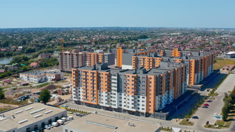 exterior of the multistorey apartment. aerial view of city residential area with high apartment buildings