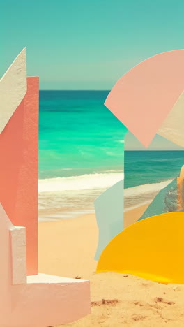 Abstract Geometric Beach Scene with Pastel Colors