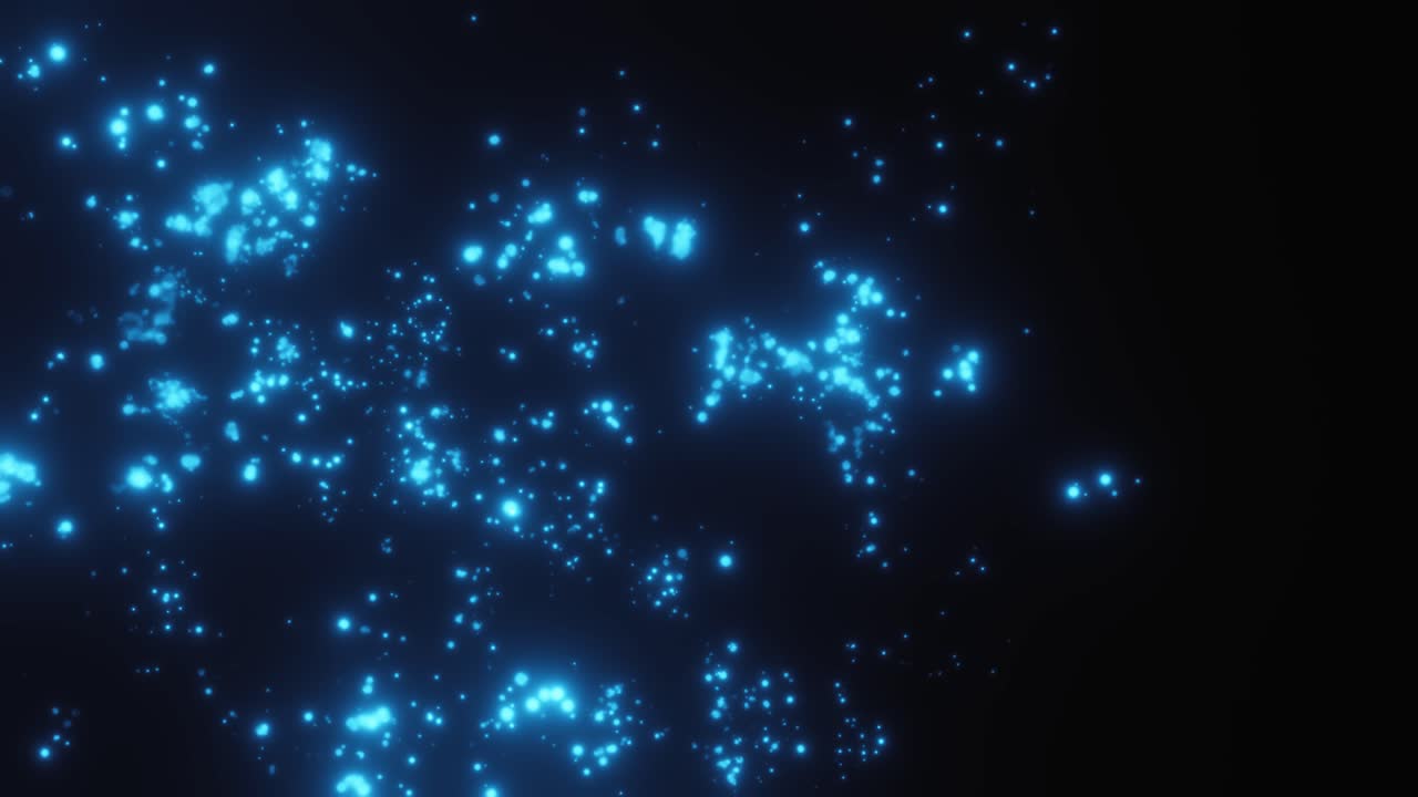 Punti blu eterei e luminosi che turbinano su sfondo nero