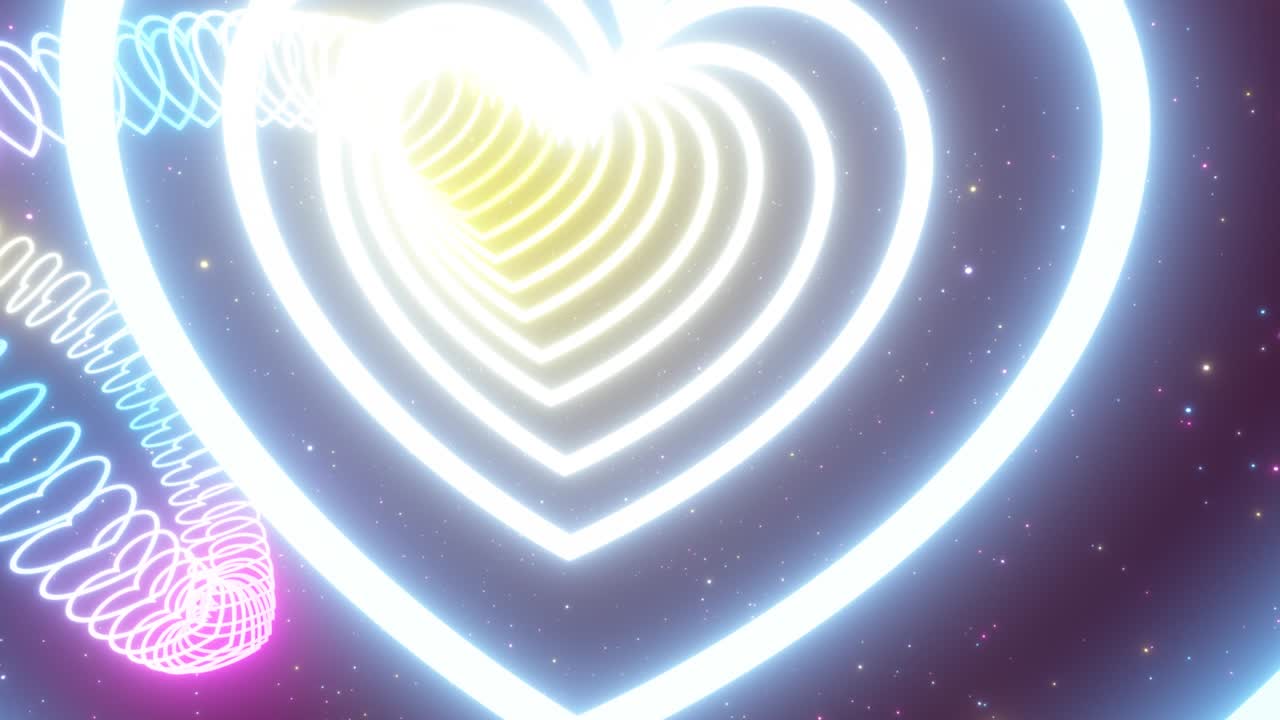 빠른 박이는 네온 불빛 심장 터널 반이는 롤러코스터 속도 - 4k 원활한 vj 루프 모션 배경 애니메이션