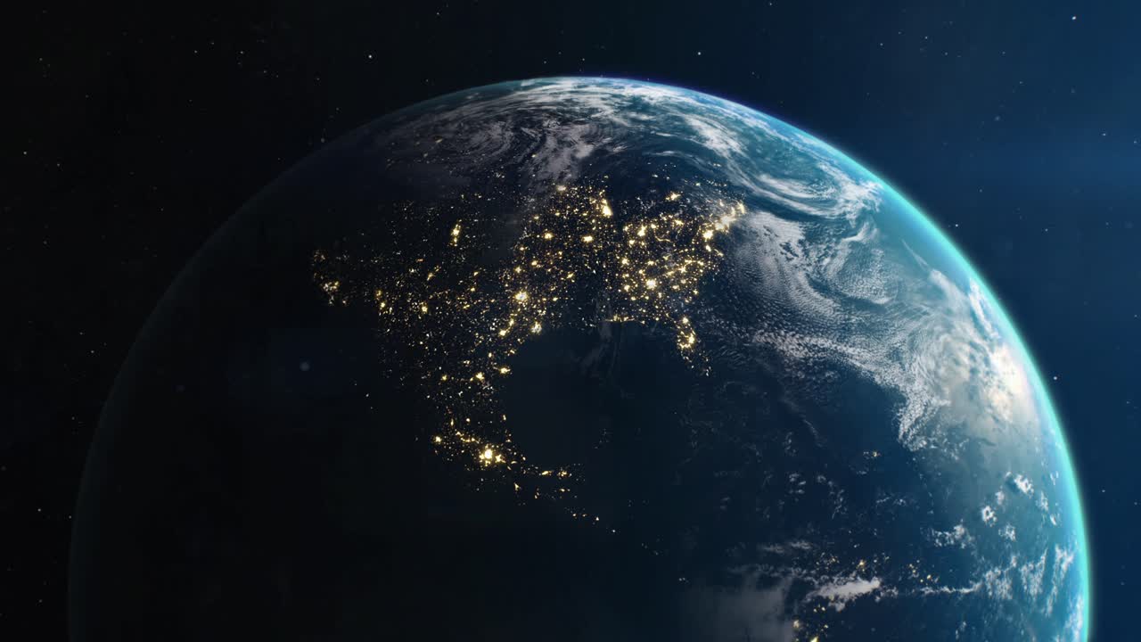 el nivel del mar aumenta con el tiempo, alterando el contorno de las luces de la ciudad por la noche - ee.uu.