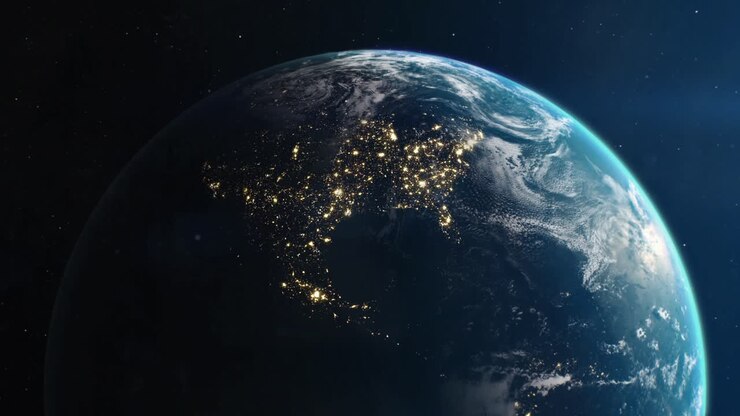 Innalzamento del livello del mare nel tempo, che altera il profilo delle luci della città di notte - USA.