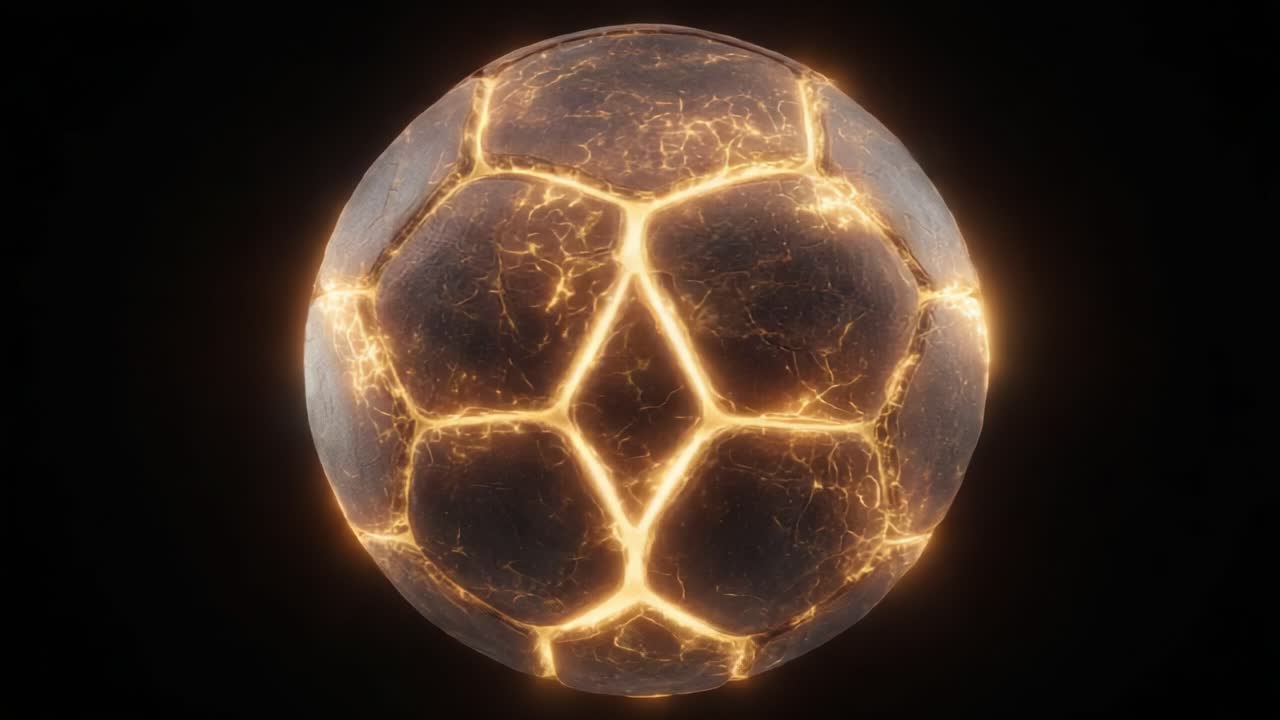 Una trasformazione affascinante di un pallone da calcio luminoso in movimento, che mostra la sua energia dinamica e il design unico dall'inizio alla fine.