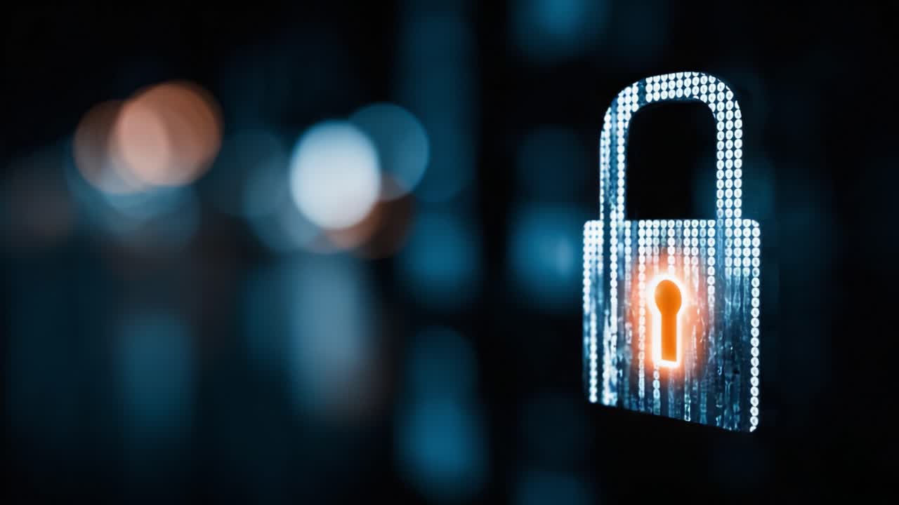 Exploring the Concept of Digital Security: An Artistic Representation of a Lock Embellished with Binary Code and Glowing Elements Enhancing the Sense of Protection