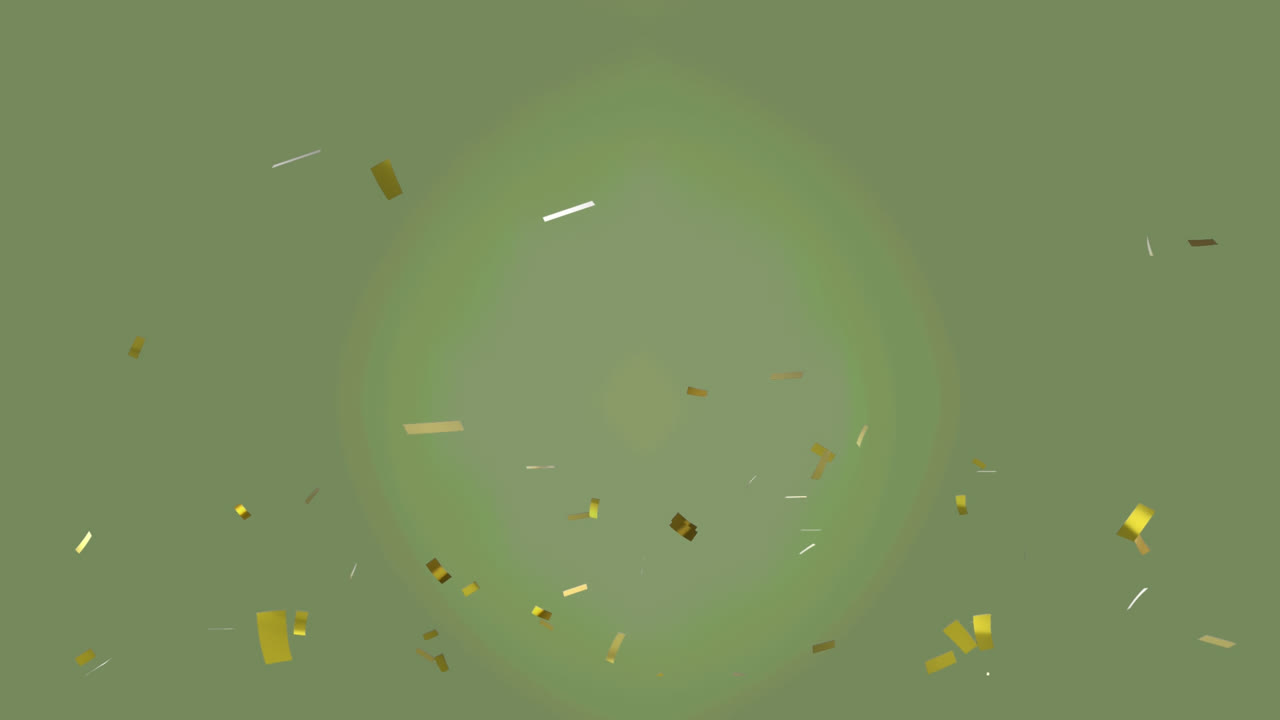 Animation of gold confetti falling on green background