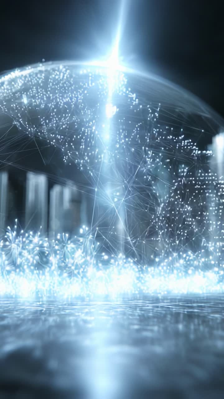 A mesmerizing visual representation of interconnected data points and glowing particles forming a vibrant digital landscape, showcasing the convergence of technology and creativity in a stunning light display
