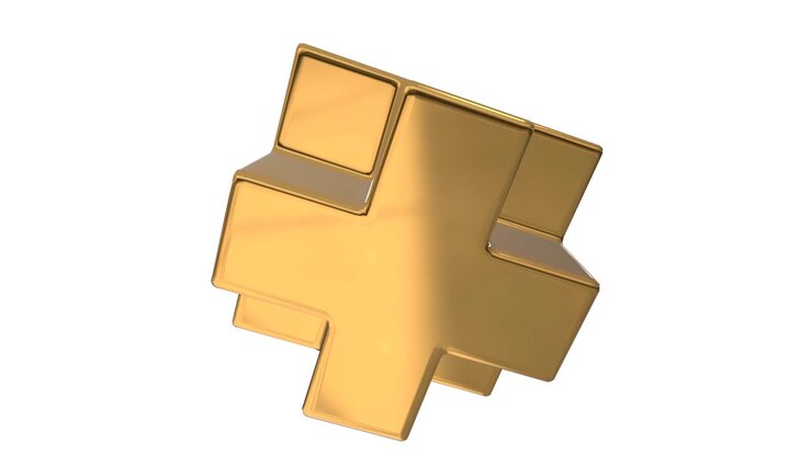 Gold Necker Cube. 3d cross logo design, crop circles, sacred geometry.