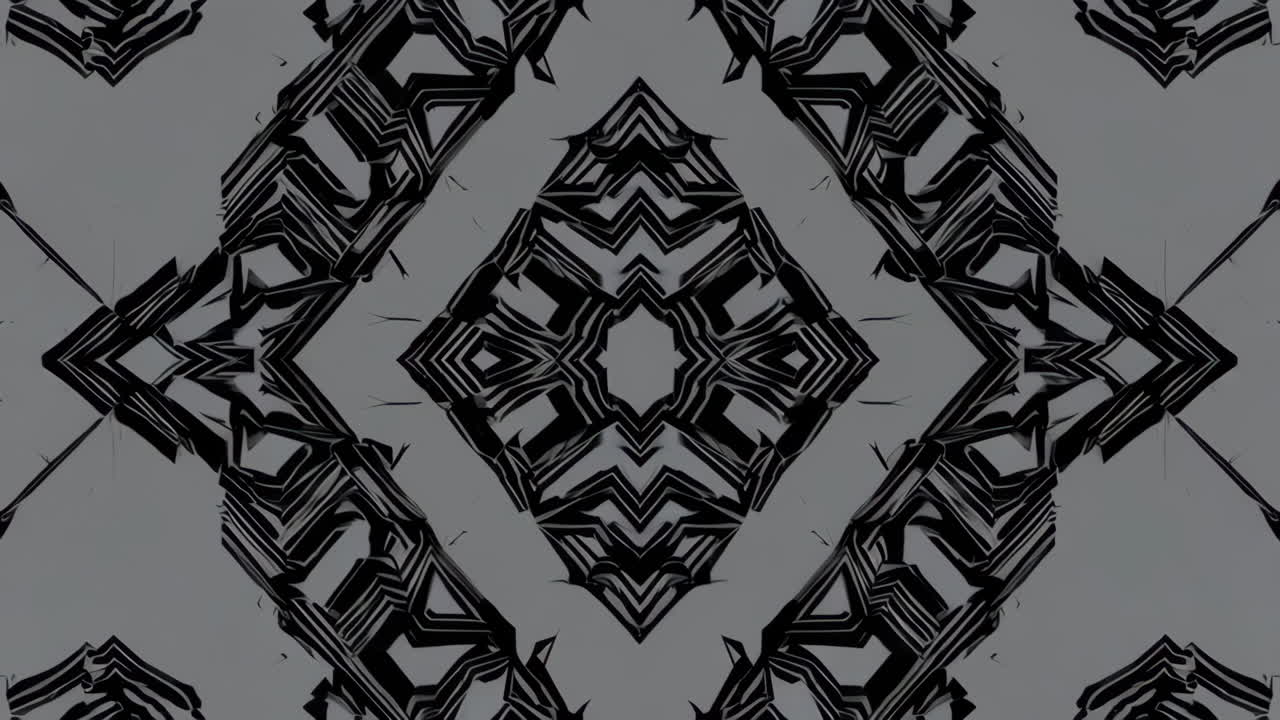 Abstract Geometric Kaleidoscope Patterns in Black and Grey