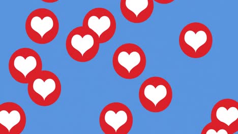 animación de los iconos de amor del corazón de las redes sociales sobre un fondo azul