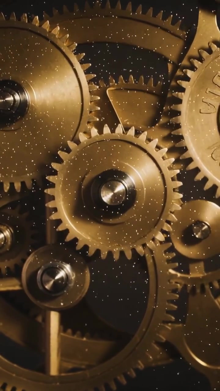 Vertical video: Rotating central gear meshing cogs after drive engaging in housing, driving shaft