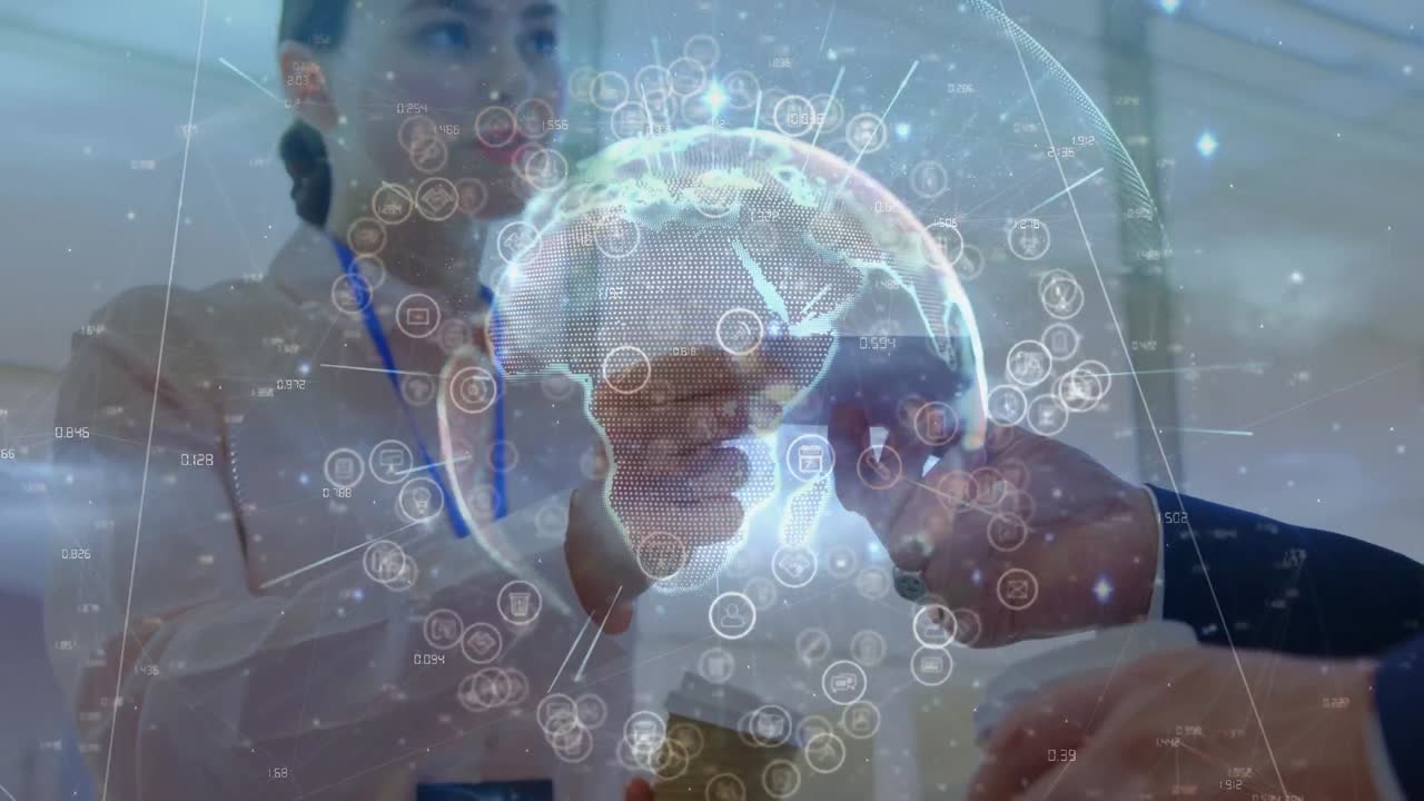 animación del globo sobre diversas personas de negocios en la oficina