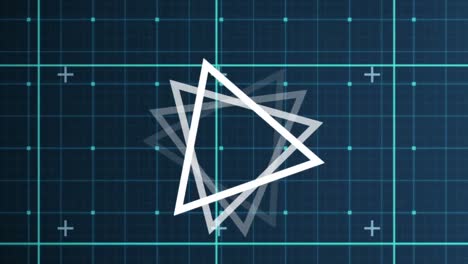 animation of triangle rotating over checked blue space