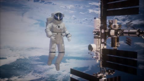 estación espacial internacional y astronauta en el espacio exterior sobre el planeta tierra