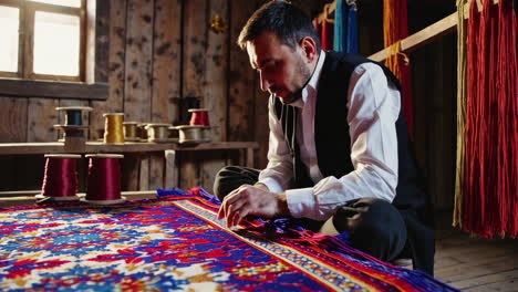 traditional carpet weaver at work