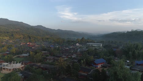 aerial view of a village in a mountain valley