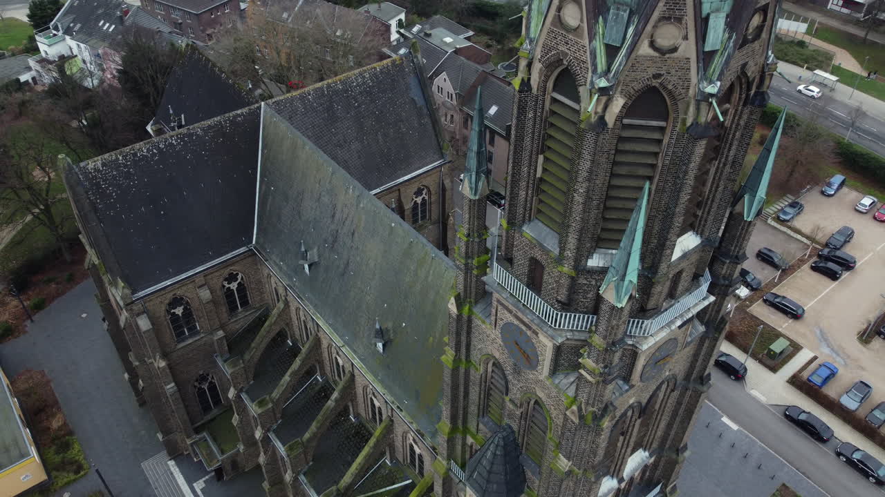 Aerial view of a historic church in a German town