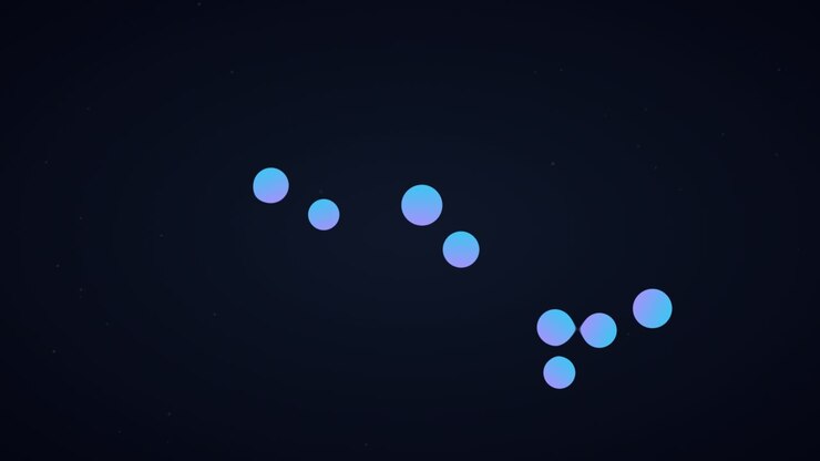 Animazione astratta di sfere blu luminose che si fondono e si muovono