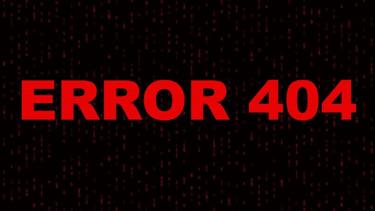 Error 404 Message Displayed on Digital Binary Code Background