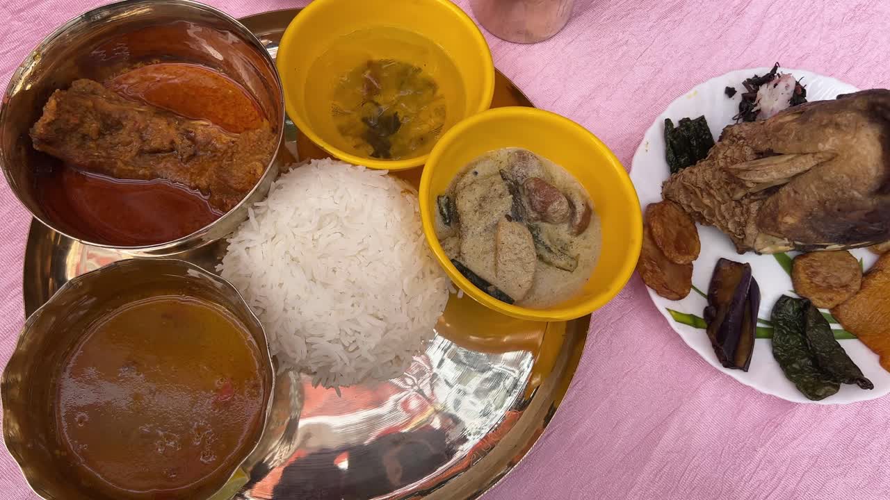 Selective focus on Bengali traditional thali for annaprasan.
