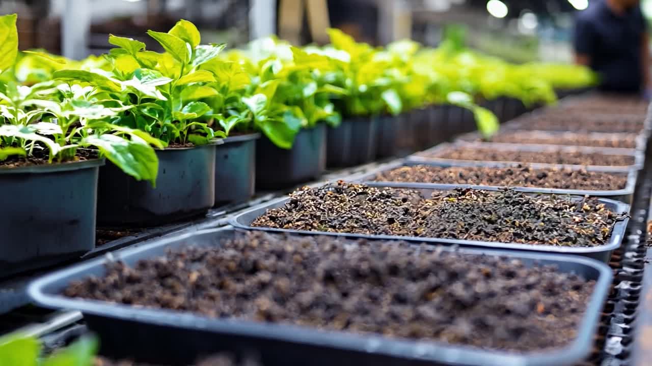 Seedlings growing in a commercial greenhouse