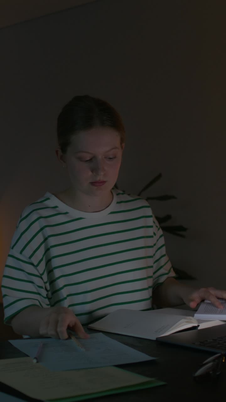 Woman Studying Late at Night