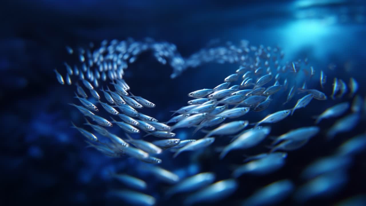 A mesmerizing display of fish forming a heart shape underwater, showcasing the beauty of marine life and the intricate dance of nature in harmony
