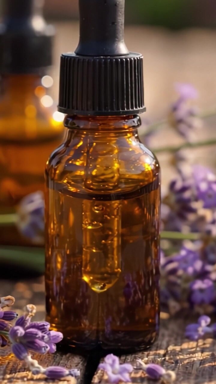 En elegant utstilling av aromatiske lavendeloljeflasker plassert blant friske lavendelblomster, som fremkaller en følelse av ro og naturlig skjønnhet for hjemme- og spa-bruk.