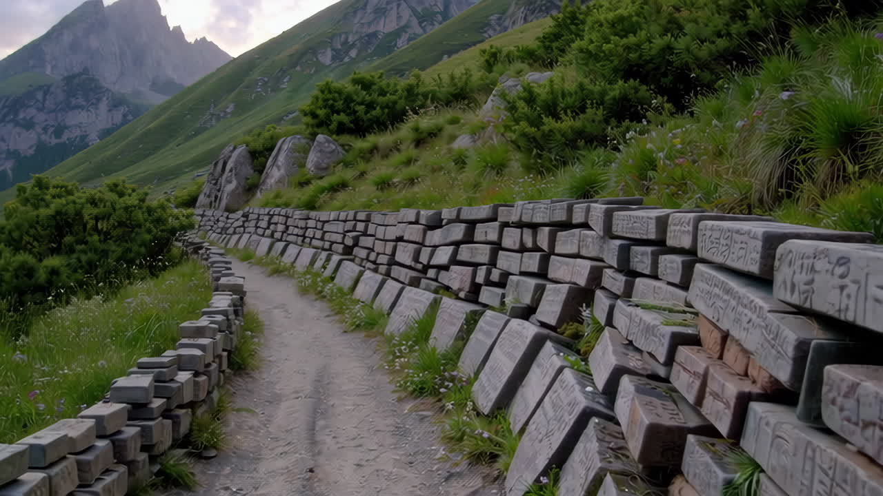 Mountain Path with Stone Wall