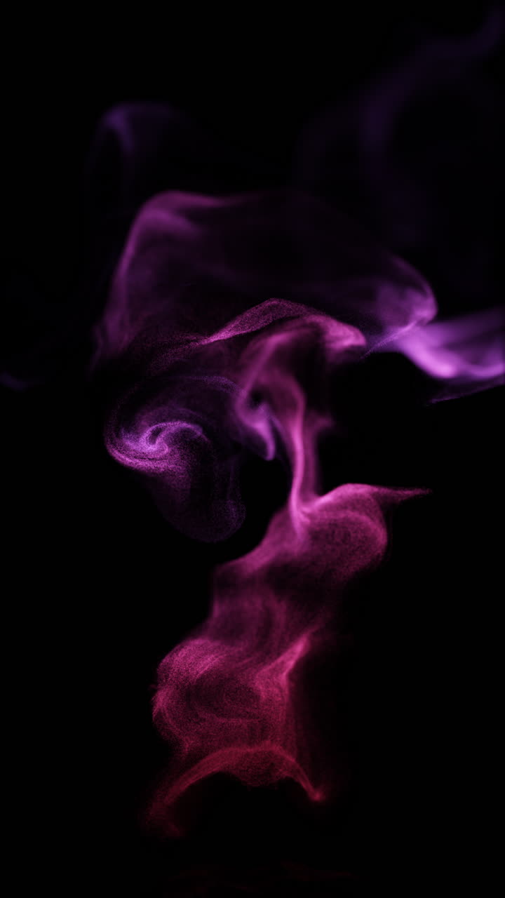 Vortici astratti di particelle viola e rosa su sfondo nero