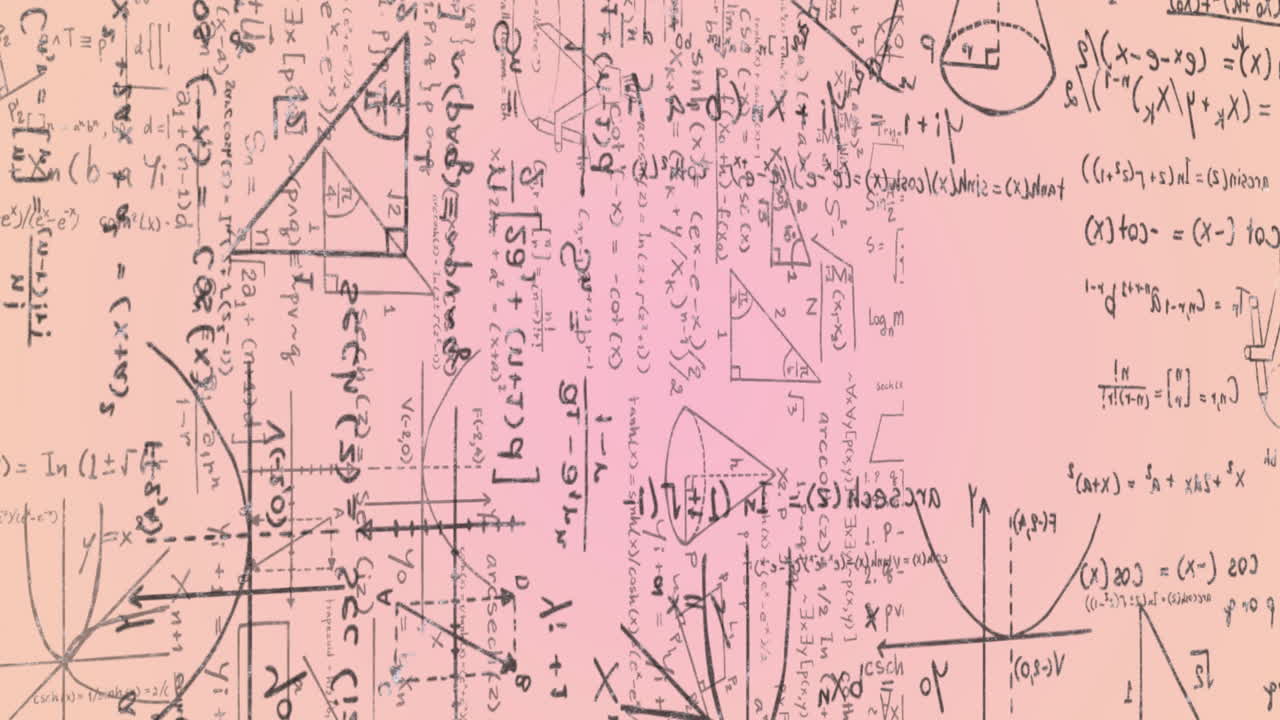 animación de ecuaciones matemáticas y diagramas contra un fondo blanco